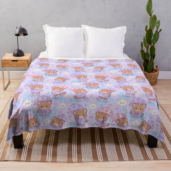Item preview, Kawaii Rainy Day Bear with Cherry Rain Boots Cute Pastel Pattern designed and sold by Soft Berry Studio.