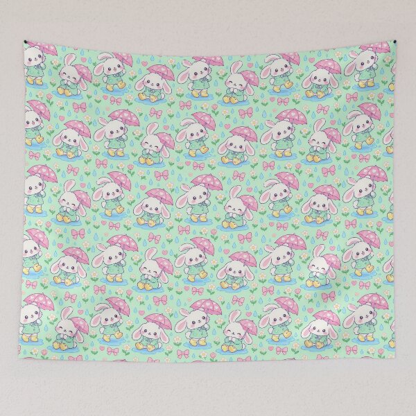 Item preview, Kawaii Rainy Day Bunny with Lemon Rain Boots Cute Pastel Pattern designed and sold by Soft Berry Studio.