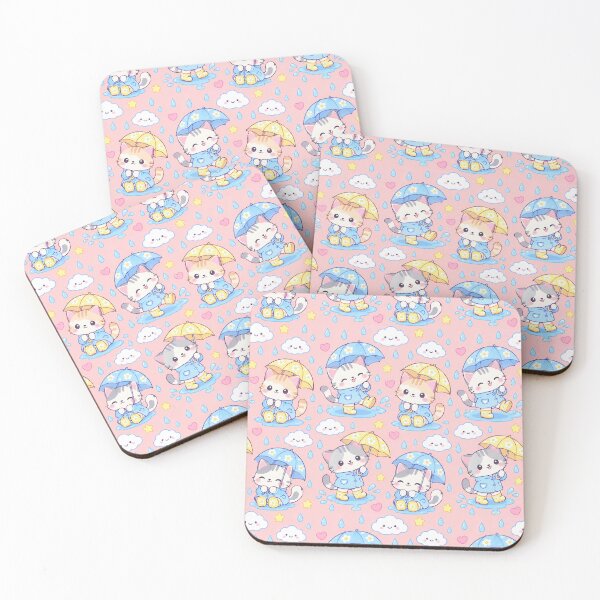 Item preview, Kawaii Rainy Day Kitty with Daisy Rain Boots Cute Pastel Pattern designed and sold by Soft Berry Studio.