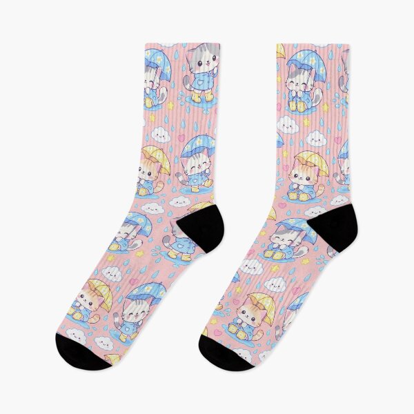 Item preview, Kawaii Rainy Day Kitty with Daisy Rain Boots Cute Pastel Pattern designed and sold by Soft Berry Studio.