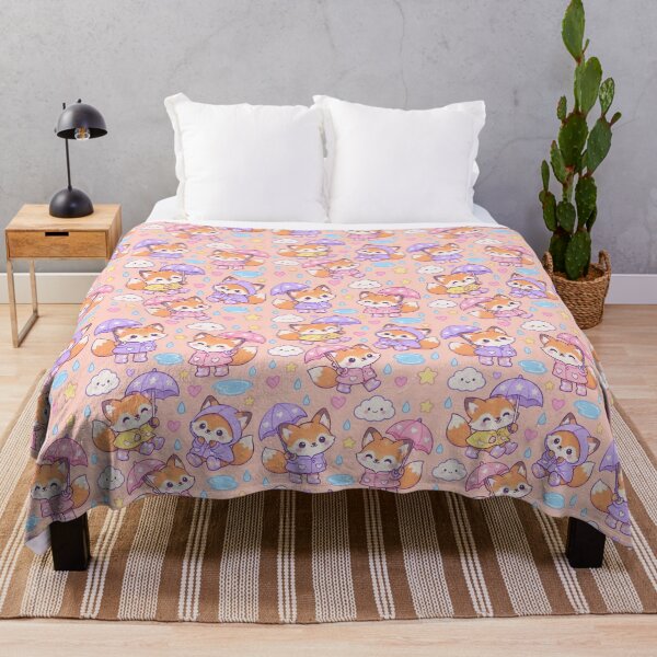 Item preview, Kawaii Rainy Day Fox with Star Rain Boots Cute Pastel Pattern designed and sold by Soft Berry Studio.