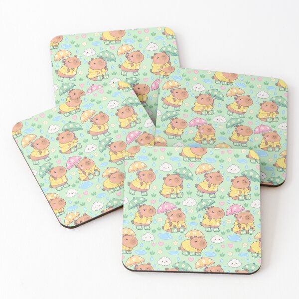 Item preview, Kawaii Rainy Day Capybara with Flower Rain Boots Cute Pastel Pattern designed and sold by Soft Berry Studio.