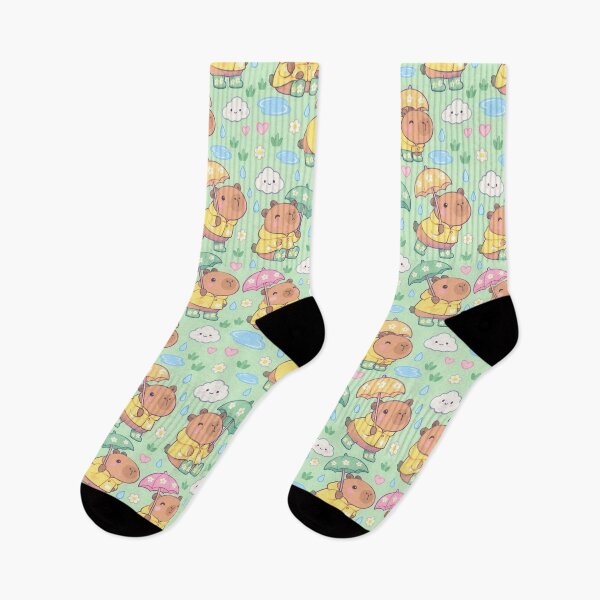 Item preview, Kawaii Rainy Day Capybara with Flower Rain Boots Cute Pastel Pattern designed and sold by Soft Berry Studio.