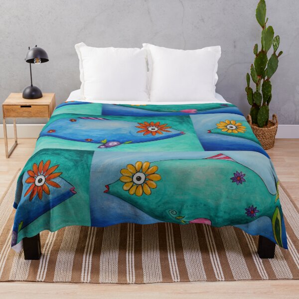 Item preview, Tropical Aqua Blue Flower Fish Art Beach Print From Painting designed and sold by Sharon Cummings Art.