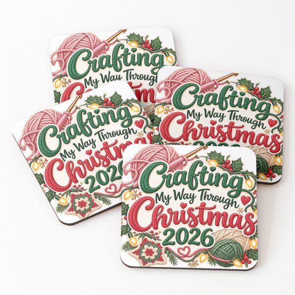 Item preview, Crafting My Way Through Christmas 2026 Crochet Yarn Cozy Mug Sticker designed and sold by Neworld24.