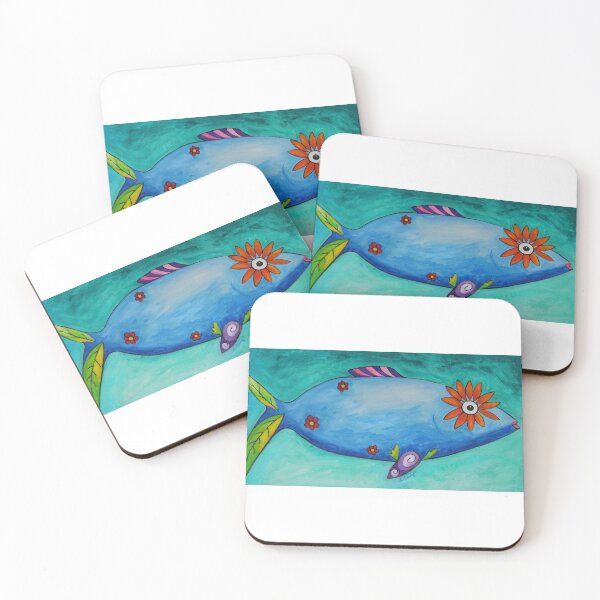 Item preview, Tropical Blue Flower Fish Art Beach Print From Painting designed and sold by Sharon Cummings Art.