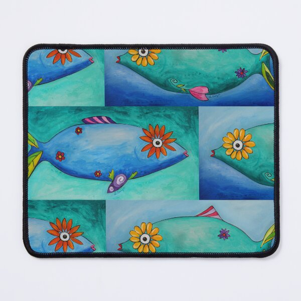 Item preview, Tropical Blue Flower Fish Art Beach Print From Painting designed and sold by Sharon Cummings Art.