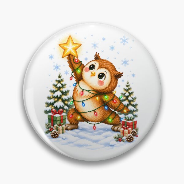 Item preview, Christmas Yoga Owl – Reverse Warrior with Golden Star designed and sold by YogiAnimalArt.
