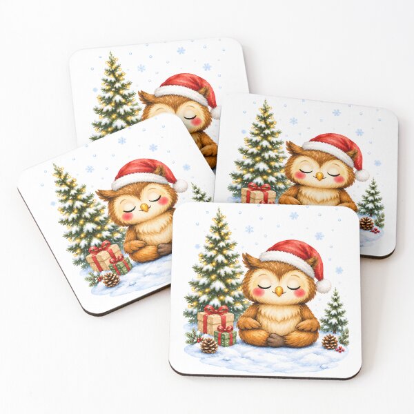 Item preview, Christmas Yoga Owl – Peaceful Meditation in the Snow designed and sold by YogiAnimalArt.