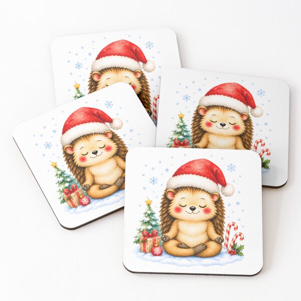 Item preview, Christmas Yoga Hedgehog – Peaceful Lotus Pose with Santa Hat designed and sold by YogiAnimalArt.