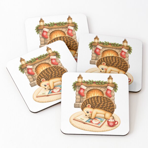 Item preview, Christmas Yoga Hedgehog – Cat Pose Reading by the Fireplace designed and sold by YogiAnimalArt.