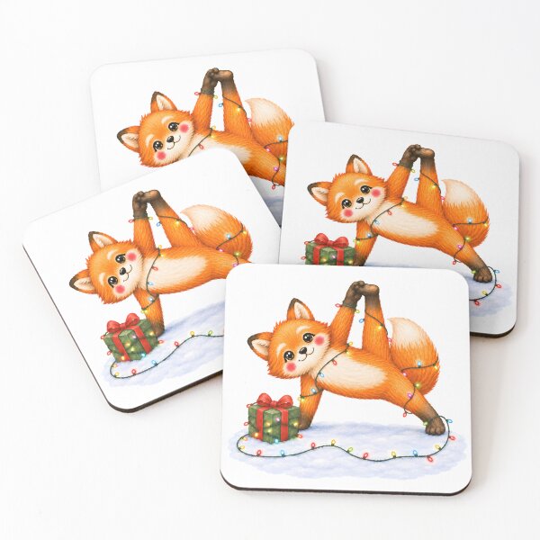 Item preview, Christmas Yoga Fox – Advanced Side Plank in Christmas Lights designed and sold by YogiAnimalArt.