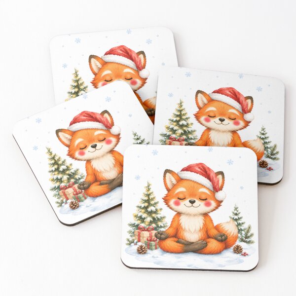 Item preview, Christmas Yoga Fox – Peaceful Lotus Pose with Santa Hat designed and sold by YogiAnimalArt.