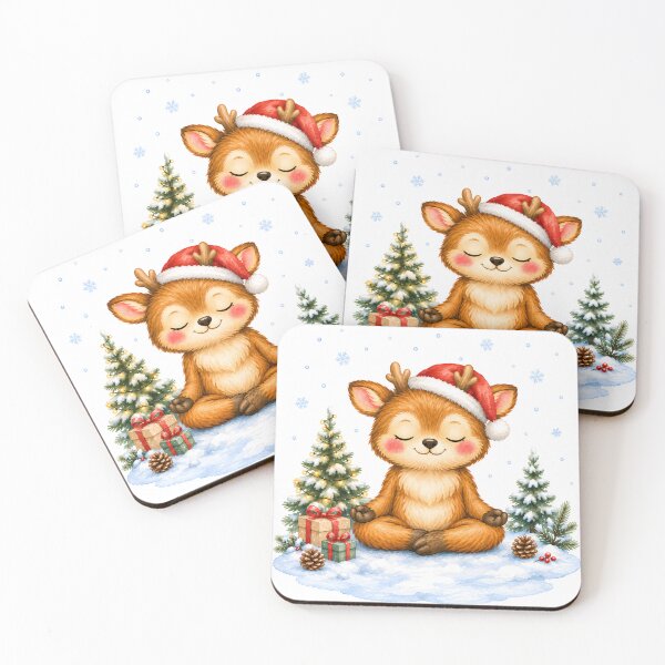 Item preview, Christmas Yoga Deer – Peaceful Santa Hat Meditation in Snow designed and sold by YogiAnimalArt.
