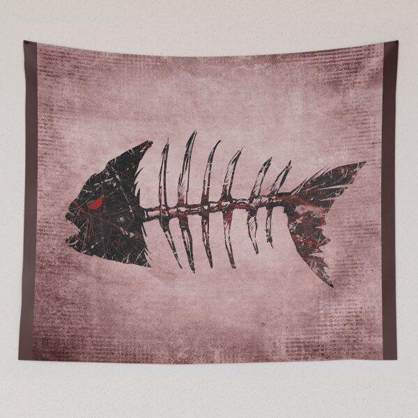Item preview, Piranha Skeleton Fish Bones Red Grunge Distressed Punk designed and sold by Ghoul Enterprises.