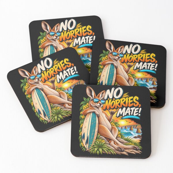 Item preview, No Worries Mate – Funny Australian Kangaroo Retro Surf Beach Design designed and sold by dhmnee.