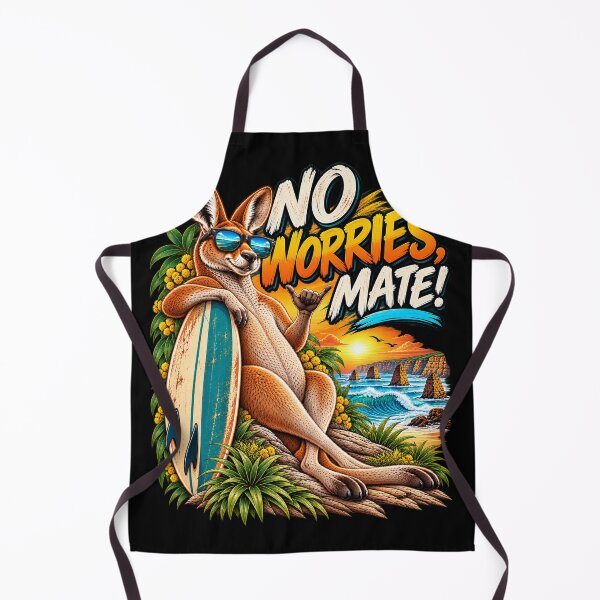 Item preview, No Worries Mate – Funny Australian Kangaroo Retro Surf Beach Design designed and sold by dhmnee.