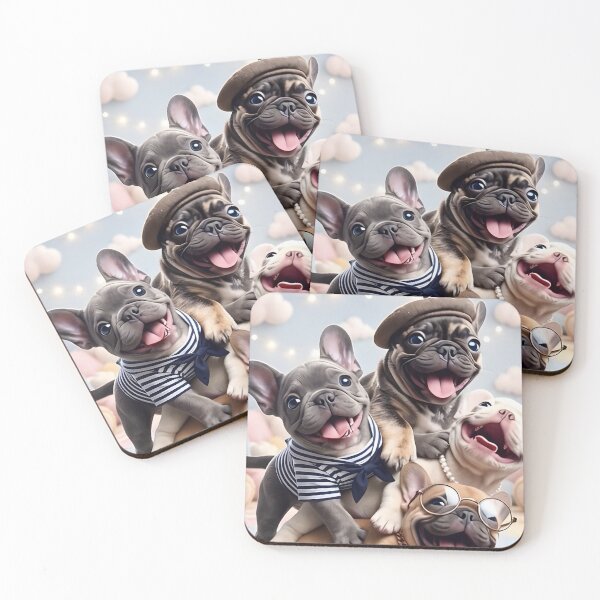 Item preview, Laughing Frenchie Pile-Up: Beret, Pearls & Glasses designed and sold by Mario  Rojas.