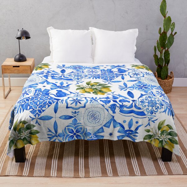 Item preview, Azulejo tile pattern with lemons designed and sold by lotsofniches.