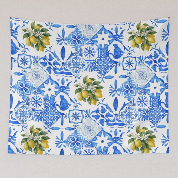 Item preview, Azulejo tile pattern with lemons designed and sold by lotsofniches.