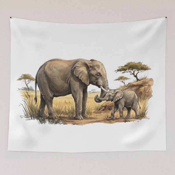 Item preview, A majestic elephant with her baby elephant. designed and sold by CHRIST5000.