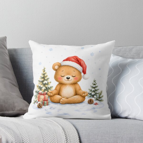 Item preview, Christmas Yoga Bear – Snowy Lotus Pose with Santa Hat designed and sold by YogiAnimalArt.