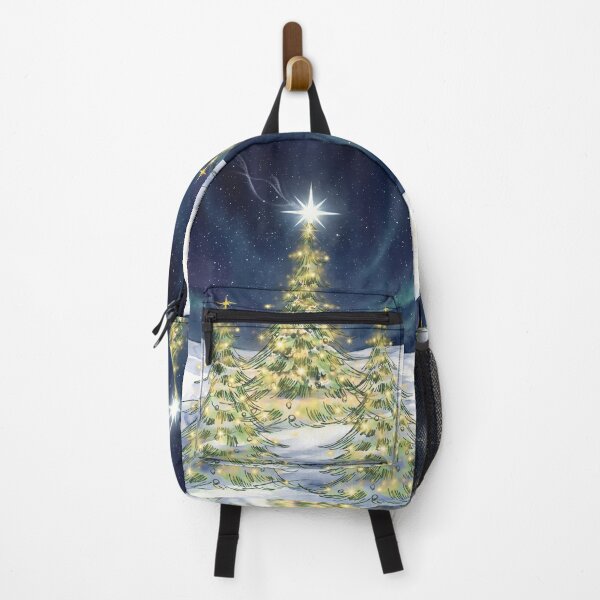Item preview, Watercolor Christmas Trees Under Northern Lights & Bethlehem Star Landscape designed and sold by VibranPalette.
