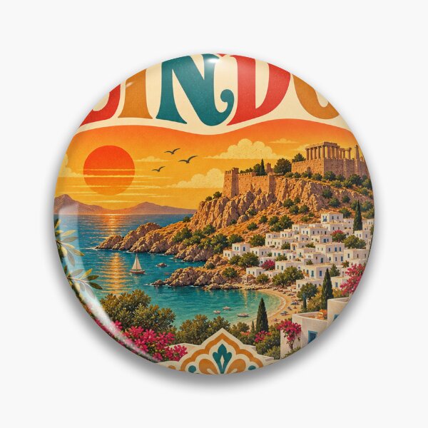 Item preview, Lindos Greece Travel Souvenir - Retro Heart Illustration designed and sold by VisualArtsOasis.