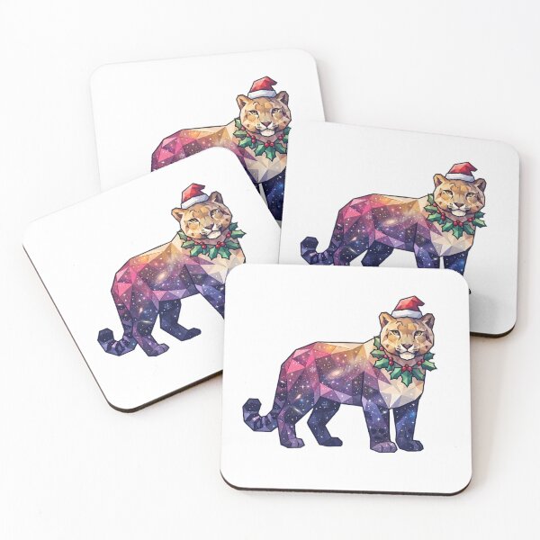Item preview, Snow Leopard – Low-Poly Galaxy Christmas Holly Art designed and sold by Cosmic Critters Decals.
