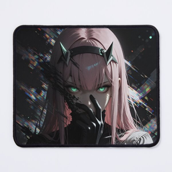 Item preview, Zero Two Cyberpunk Anime Girl Pink Hair Green Eyes Dark Glitch Art designed and sold by Dyan4.