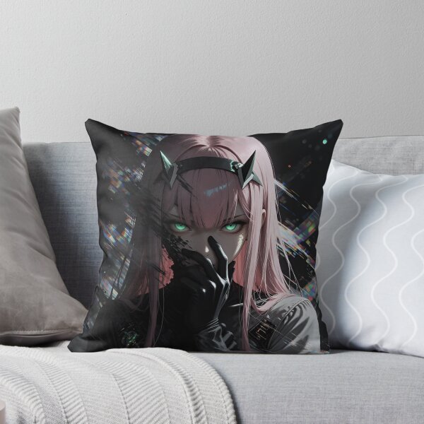 Item preview, Zero Two Cyberpunk Anime Girl Pink Hair Green Eyes Dark Glitch Art designed and sold by Dyan4.