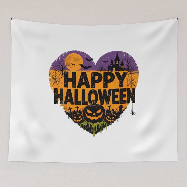 Item preview, happy halloween heart spooky jack-o-lantern haunted house bats moon designed and sold by Lockcownmz.