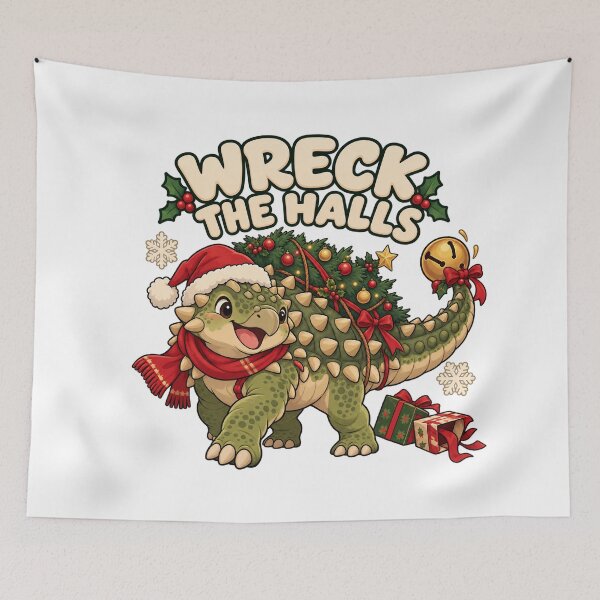 Aperçu de l'œuvre Christmas Ankylosaurus with Festive Lights créée et vendue par skyartdesign.