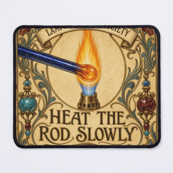 Item preview, Heat The Rod Slowly Flameworking Lampwork Glass Rod Badge designed and sold by BoosterShop.