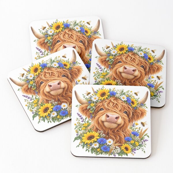 Item preview, Floral Highland Cow with Sunflowers and Bees designed and sold by Gifts0.