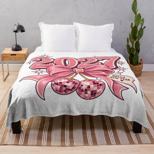 Artikelvorschau, Pink New Year 2027 Bow and Disco Ornaments entworfen und verkauft von skyartdesign.