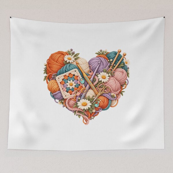 Item preview, Colorful Crochet Heart with Yarn and Flowers designed and sold by Gifts0.