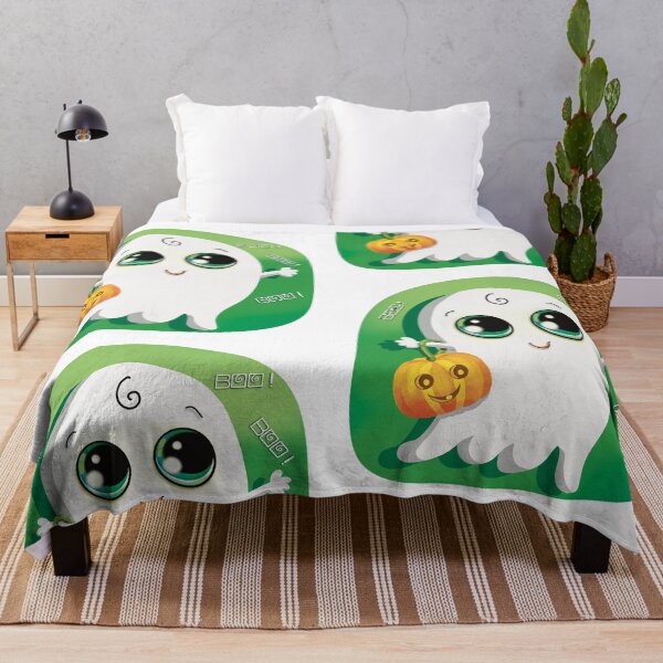 Item preview, Cute Kawaii Ghost with Halloween Pumpkin designed and sold by Karin Taylor.