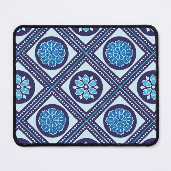 Item preview, 70s retro mediterranean wonky hand drawn diamond tile block-print flowers designed and sold by Goddessart.