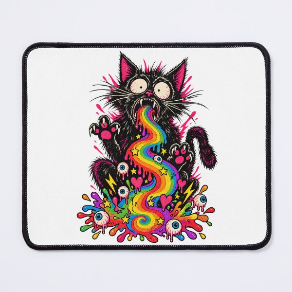 Item preview, Rainbow Puke Cat – Psychedelic Black Cat Chaos designed and sold by WolfmanProphecy.