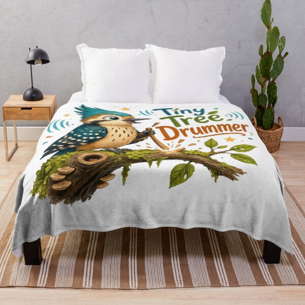 Item preview, Tiny Tree Drummer Cute Blue Crested Bird Woodland Music Design designed and sold by inkoutninja.