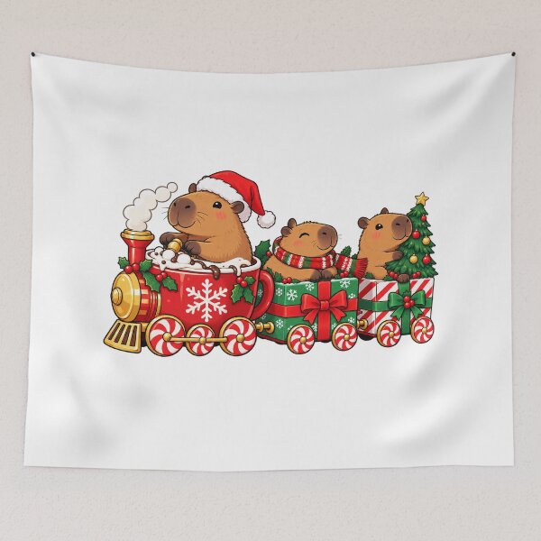 Artikelvorschau, Christmas Capybara Cocoa Train with Holiday Gifts entworfen und verkauft von skyartdesign.