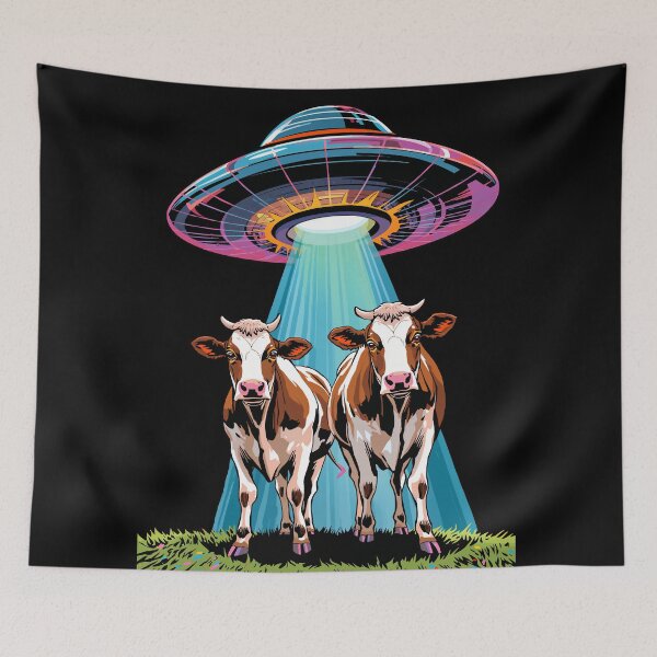Item preview, UFO Abducting Cows at Night designed and sold by orange-grape.