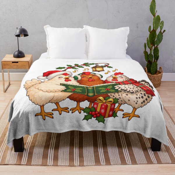 Artikelvorschau, Caroling Christmas Chickens with Songbook and Lantern entworfen und verkauft von skyartdesign.