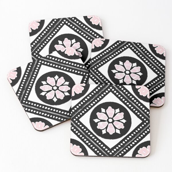 Item preview, 70s retro mediterranean wonky hand drawn diamond tile block-print flowers designed and sold by Goddessart.