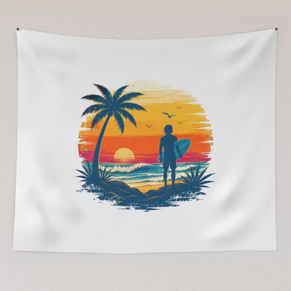 Item preview, retro surf sunset beach palm trees surfer designed and sold by JasonsSpider.