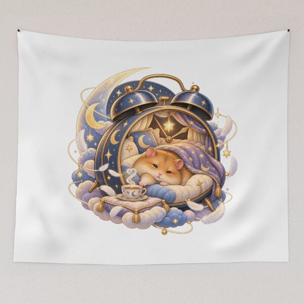 Item preview, Sleepy Hamster Alarm Clock Pillow Fort Illustration for Shirts Stickers Mugs and Gifts designed and sold by The Tired Animal Club.