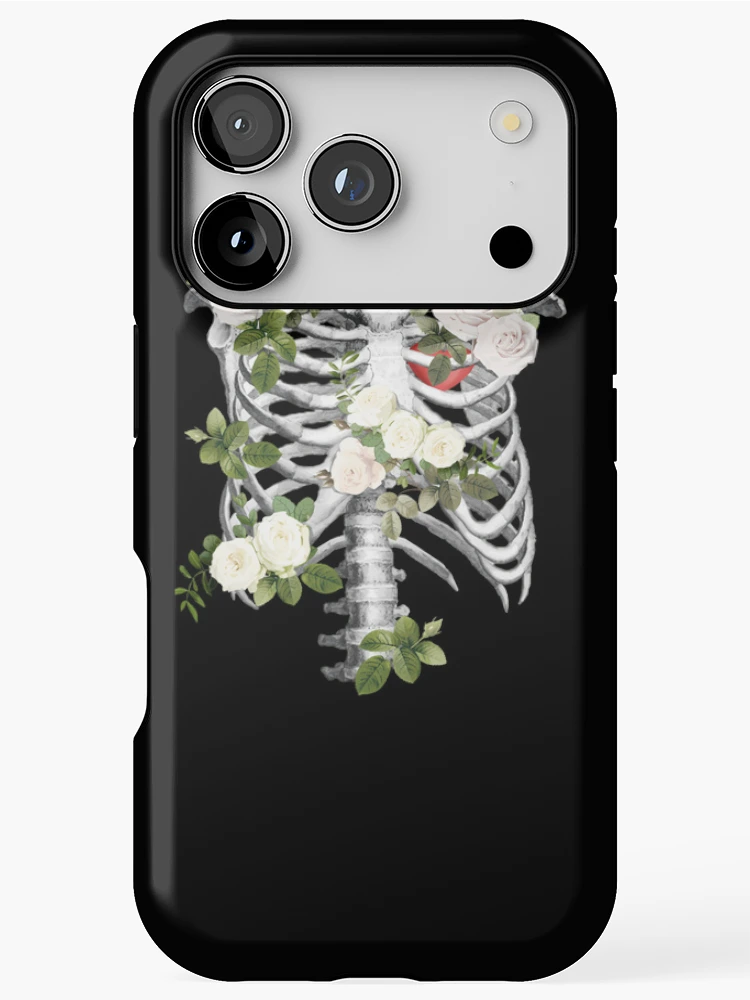 Thumbnail 1 of 4, iPhone Case, Anatomy-Ribcage-Rib-Cageskeleton-White-Roses designed and sold by samekleek.