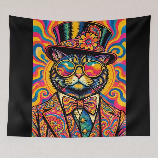 Item preview, Psychedelic Cat in a Top Hat designed and sold by orange-grape.
