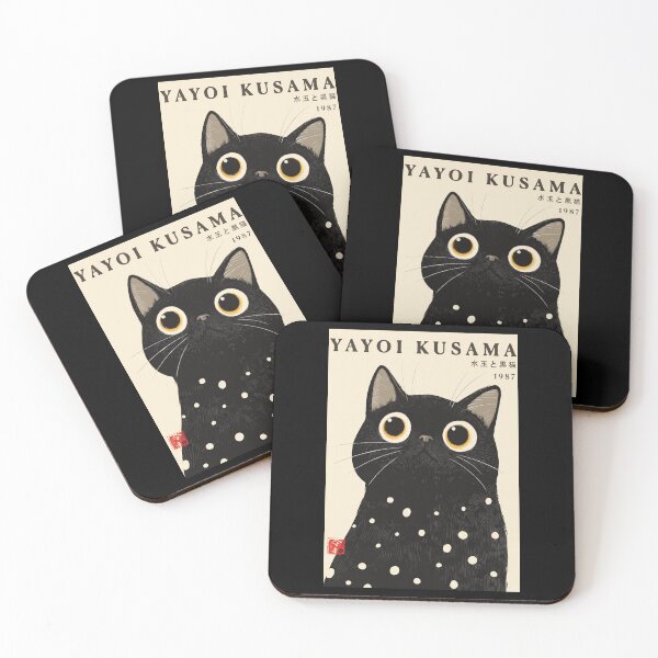 Item preview, Inspired by Yayoi Kusama Black Cat Poster, 1987 Polka Dot Cat Art Print, Japanese Modern Wall Decor designed and sold by MorningJoco.